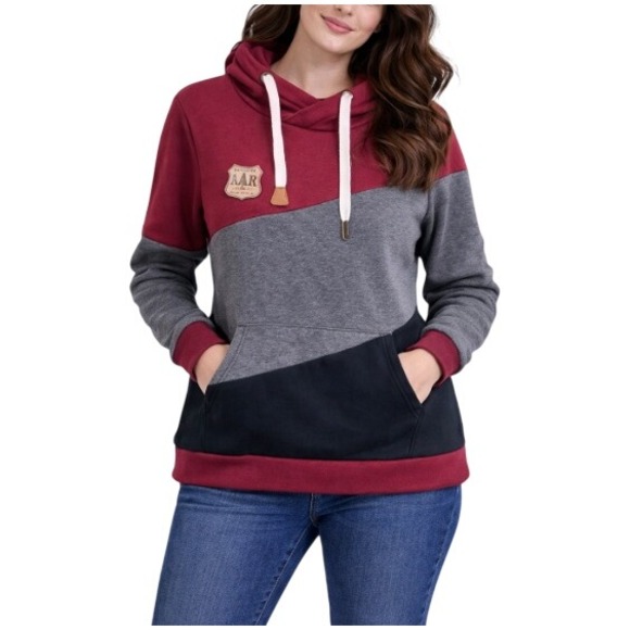 Alaska Chicks Co Tops - Alaska Chicks Co Womens Colorblock Cowl Neck Hoodie Burgundy Grey Black Size M
